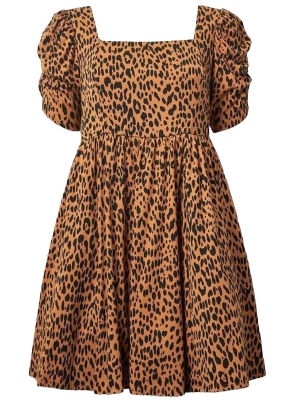Betsey Johnson Leopard Print Mini Puff Sleeve Skater Dress Size 1 NWT